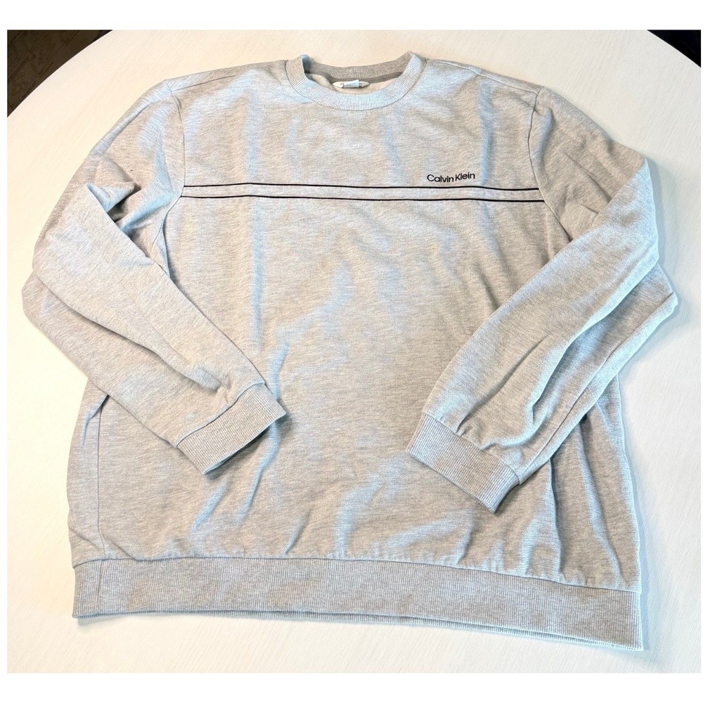 Calvin Klein Crewneck Sweatshirt Gray XXL Logo Stripe Minimalist Casual